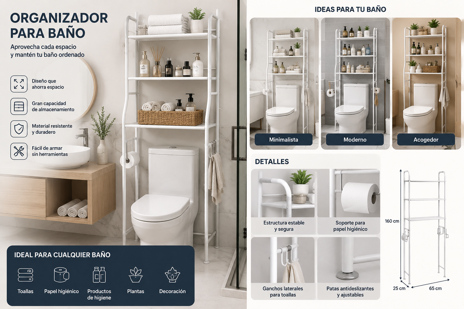 Organizador Premium para Baño de 3 Niveles – Más Espacio, Más Orden